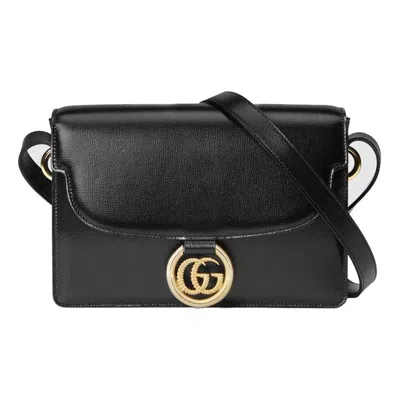 Gucci (wmns)  Gg Ring Gold Logo Leather Shoulder Messenger Bag Small Black Classic