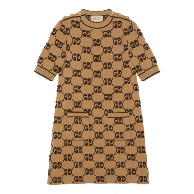 Gucci (wmns)  Gg Wool Boucl Jacquard Dress 'camel Brown'