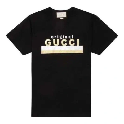 Gucci (wmns)  Gold And Silver Striped Letter Logo Short Sleeve For Black