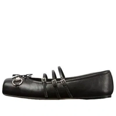 Gucci Nappa Leather Square Toe Ballerina With Horsebit Detailing In Black