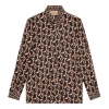 Gucci Interlocking G Chain-print Silk Shirt In Brown