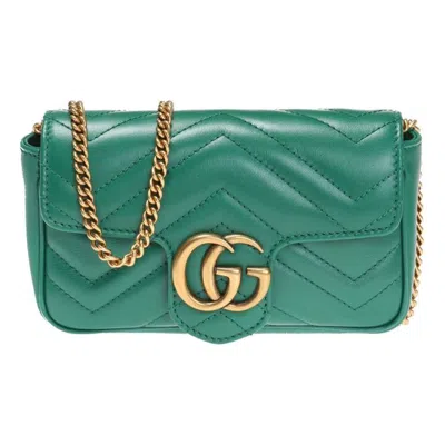 Gucci (wmns)  Leather Gg Marmont Logo Quilting Chain Single-shoulder Bag Super Mini Green In Orange