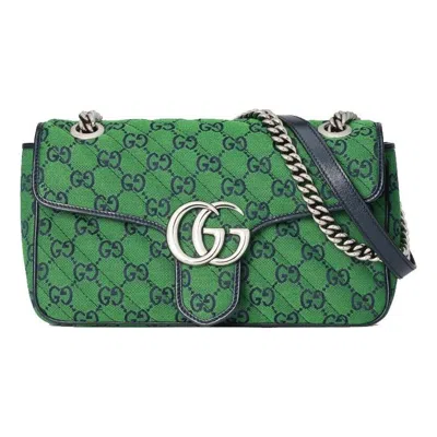 Gucci (wmns)  Leather Gg Marmont Multicolor Logo Single-shoulder Bag Small Green/blue