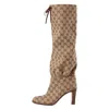 Gucci (wmns)  Lisa Gg Canvas Mid-heel Boots 'beige Ebony' In Brown