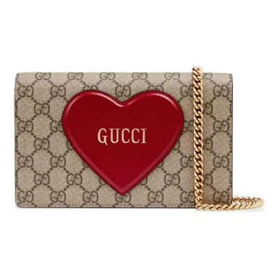 Gucci (wmns)  Logo 3d Love Canvas Chain Shoulder Messenger Bag / Red Valentine's Day Limited In Brown