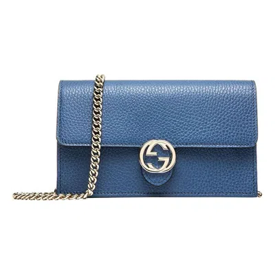 Gucci (wmns)  Logo Double G Leather Woc Chain Shoulder Messenger Bag Blue Classic