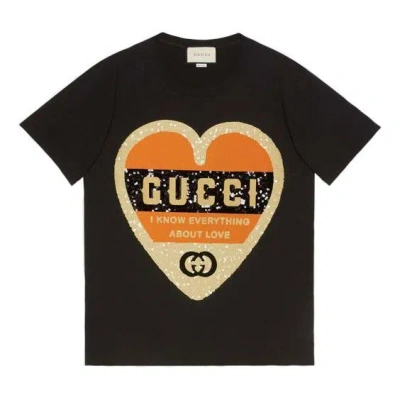 GUCCI (WMNS) GUCCI LOVE LOGO ROUND NECK SHORT SLEEVE BLACK