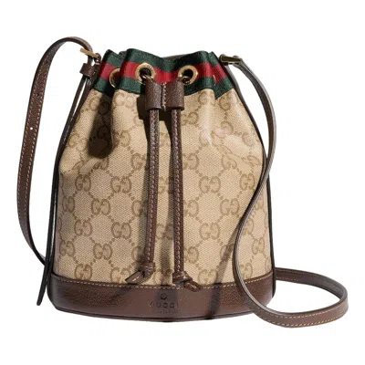 Gucci (wmns)  Mini Bucket Bag With Web 'sand Dark Brown' In Multi