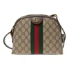 Gucci (wmns)  Ophidia Gold Logo Retro Gg Stripe Webbing Canvas Shoulder Messenger Bag Small / Brown