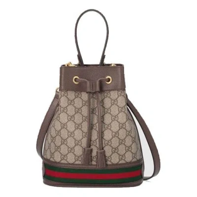 GUCCI (WMNS) GUCCI OPHIDIA LOGO STRIPE WEBBING CANVAS DRAWSTRING HANDBAG SMALL / BROWN CLASSIC