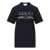 Gucci Cotton T-shirt With Vintage Logo Print In Black