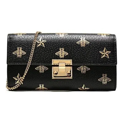 Gucci (wmns)  Padlock Metallic Bee Star Printing Leather Chain Wallet Shoulder Bag Armpit Black Handb