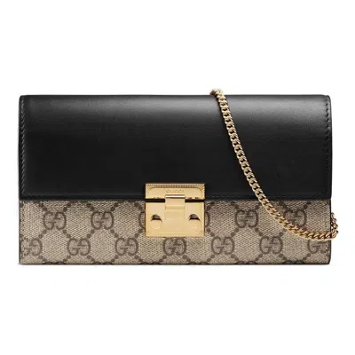 Gucci (wmns)  Padlock Metallic Logo Canvas Chain Handbag / Black In Brown