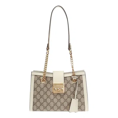 GUCCI (WMNS) GUCCI PADLOCK METALLIC LOGO CANVAS CHAIN HANDBAG SMALL / WHITE