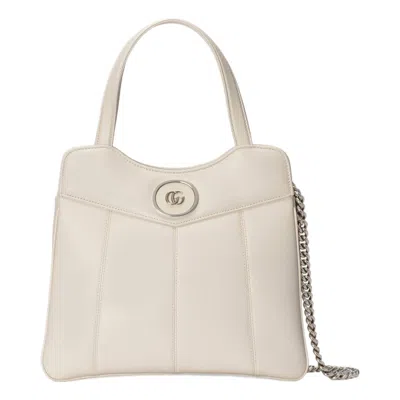 Gucci Small Gg Leather Tote Bag In Weiss