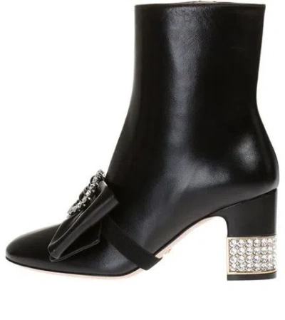 Gucci (wmns)  Removable Bow Leather Ankle Boots 'black'