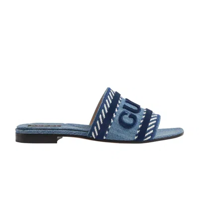 Pre-owned Gucci Wmns  Script Slide Sandal 'light Blue Denim'