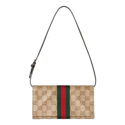 Gucci (wmns)  Small Pouch With Strap And Web 'sand Dark Brown' In Multi