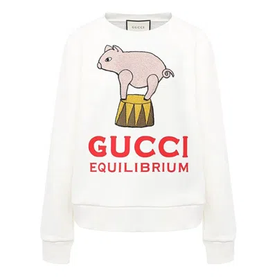GUCCI (WMNS) GUCCI SS21 PIGGY CARTOON PRINTING PATTERN PURE COTTON ROUND NECK WHITE HOODIE