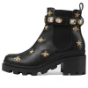 Gucci (wmns)  Stars And Bee Embroidered Leather Ankle Boot With Belt 'black'