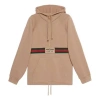 Gucci Logo Cotton Jersey Hoodie W/ Front Zip In Brown