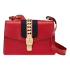 Gucci (wmns)  Sylvie Gold Buckle Stripe Webbing Bow Wide Version Leather Handbag Small Red