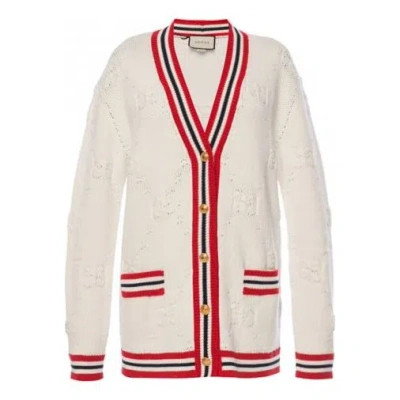 Gucci (wmns)  Sylvie Web Knit Cardigan 'ivory/red' In White
