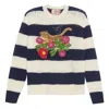 Gucci (wmns)  Tiger Wool Sweater With Embroidery Tiger And Flower 'ivory Navy' In Neutral