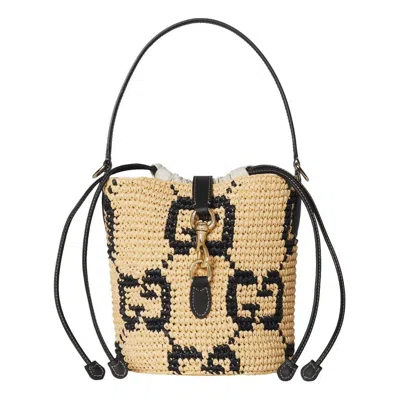 Gucci (wmns)  Woven Mini Bucket Bag 'natural Black Fabric'