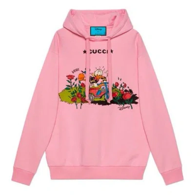 Gucci (wmns)  X Disney Donald Duck Printed Logo Embroidered Cotton Hoodie For Pink