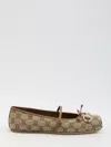 Gucci Women Gg Fabric Ballerinas With Iconic Horsebit In Neutral