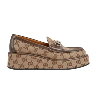 Pre-owned Gucci Wmns Horsebit Wedge Loafer 'gg Supreme - Beige' | Brown | Women's Size 6.5