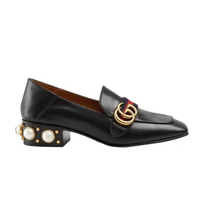 Pre-owned Gucci Wmns Leather Mid-heel Loafer 'black Blue Red'