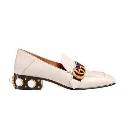 Pre-owned Gucci Wmns Leather Mid-heel Loafer 'white Blue Red'