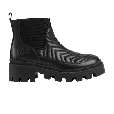 Pre-owned Gucci Wmns Matelassé Chelsea Boot 'triple Black'
