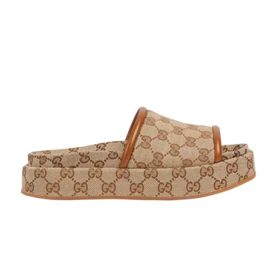 Pre-owned Gucci Wmns Platform Sandal 'gg Canvas - Beige Dark Brown' | Tan | Women's Size 8.5