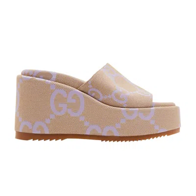 Pre-owned Gucci Wmns Platform Sandal 'jumbo Gg - Beige Lapis' In Cream