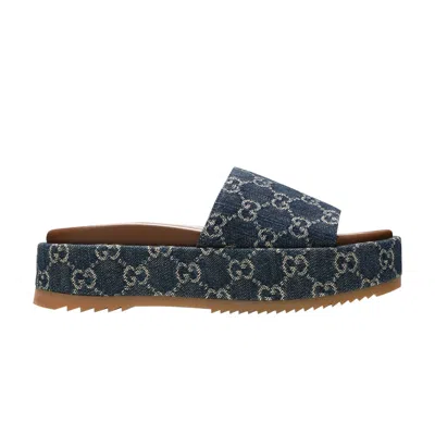 Pre-owned Gucci Wmns Platform Slide Sandal 'allover Gg Denim' | Blue | Women's Size 35.5