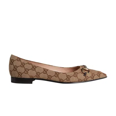 Pre-owned Gucci Wmns Slingback Ballet Flat 'gg Canvas - Beige Ebony' | Tan | Women's Size 3.5