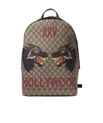 Gucci Wolf Head Printed Backpack In Multicolor