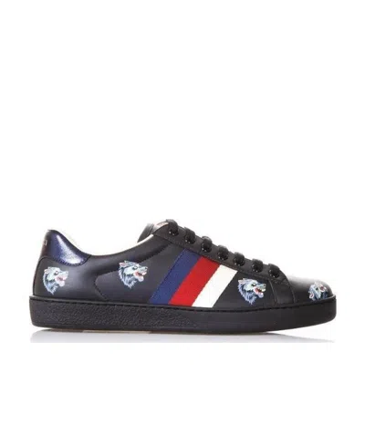 Gucci Wolf Pattern Leisure Sneakers In Black