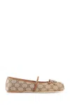Gucci Horsebit-detailed Leather-trimmed Canvas-jacquard Ballet Flat In Beige