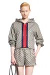 Gucci Womens Beige Ebony Mc Monogram-print Cropped Woven-blend Jacket In Beige