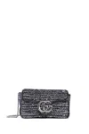 Gucci Gg Marmont Mini Embellished Tweed Shoulder Bag In Black&white