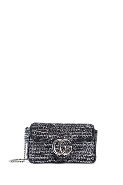 Gucci Gg Marmont Mini Tweed Shoulder Bag In Black