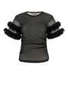 Gucci Sleeved Crewneck With Fur Trim And Ruched Detailing In Black