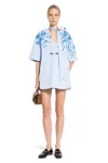 Gucci Midi Dress With Floral Embroidery And V-neckline In Blue