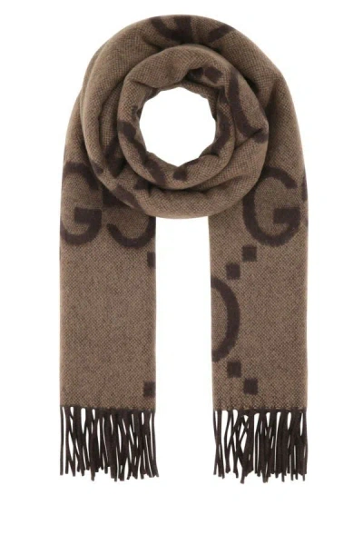 Gucci Woman Embroidered Cashmere Scarf In Brown