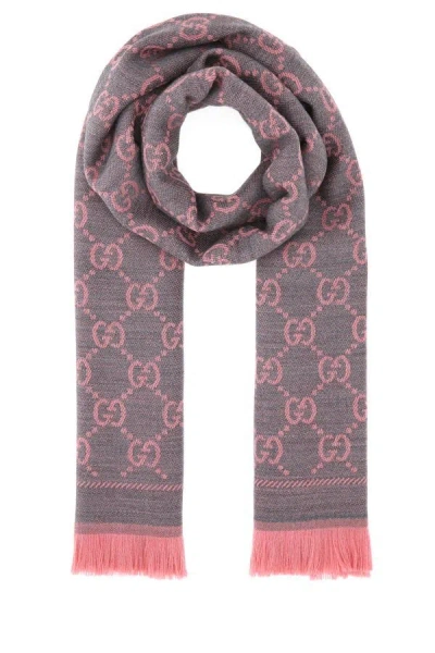 Gucci Woman Embroidered Wool Scarf In Brown