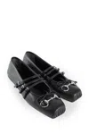 Gucci Leather Bow Detail Squared Toe Ballet Flats In Black